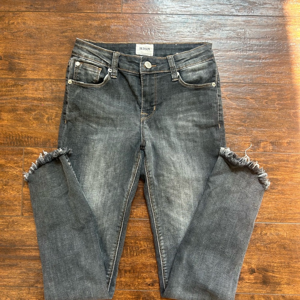 Hudson Jeans Women’s Distressed Black Gray Frayed Hem Jeans